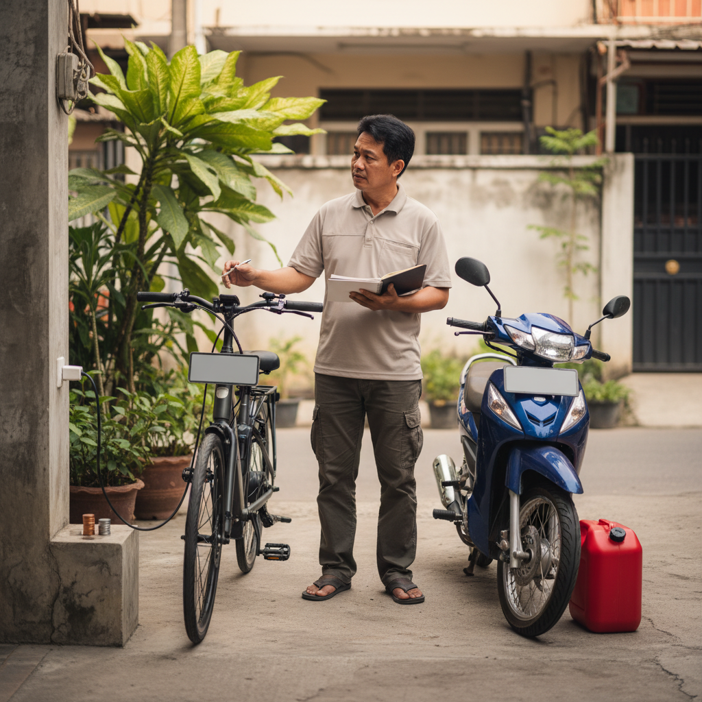 E-Bike ประหยัดจริง? เทียบค่าไฟ vs ค่าน้ำมันให้เห็นภาพชัด - ebike-cost-vs-gas-price