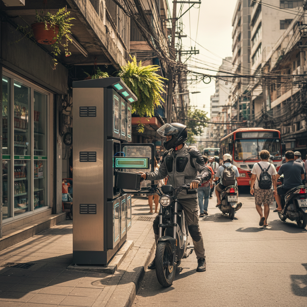 เจาะอนาคต 2026: 'ตู้สลับแบตเตอรี่' บุกหน้าปากซอย! จบปัญหาชาร์จนาน ทางรอดใหม่ชาว E-Bike? - battery-swapping-station-community-trend-2026