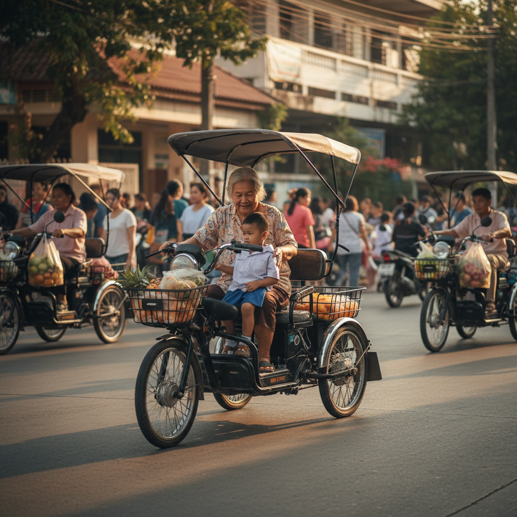 เจาะเทรนด์ 2026! ทำไม 'สามล้อไฟฟ้า' กำลังแทนที่มอเตอร์ไซค์ในการ 'รับส่งลูก'? ปลอดภัยกว่า ไม่ต้องทรงตัว - family-electric-tricycle-trend-2026-replace-motorcycle