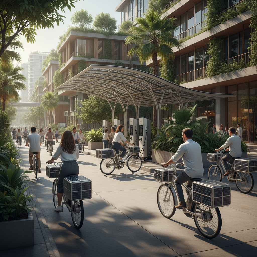 อนาคตค่าไฟ 0 บาท? เจาะเทรนด์ Solar E-Bike และสถานีชาร์จพลังงานแสงอาทิตย์รับปี 2026 - solar-powered-ebike-charging-future-trends-2026