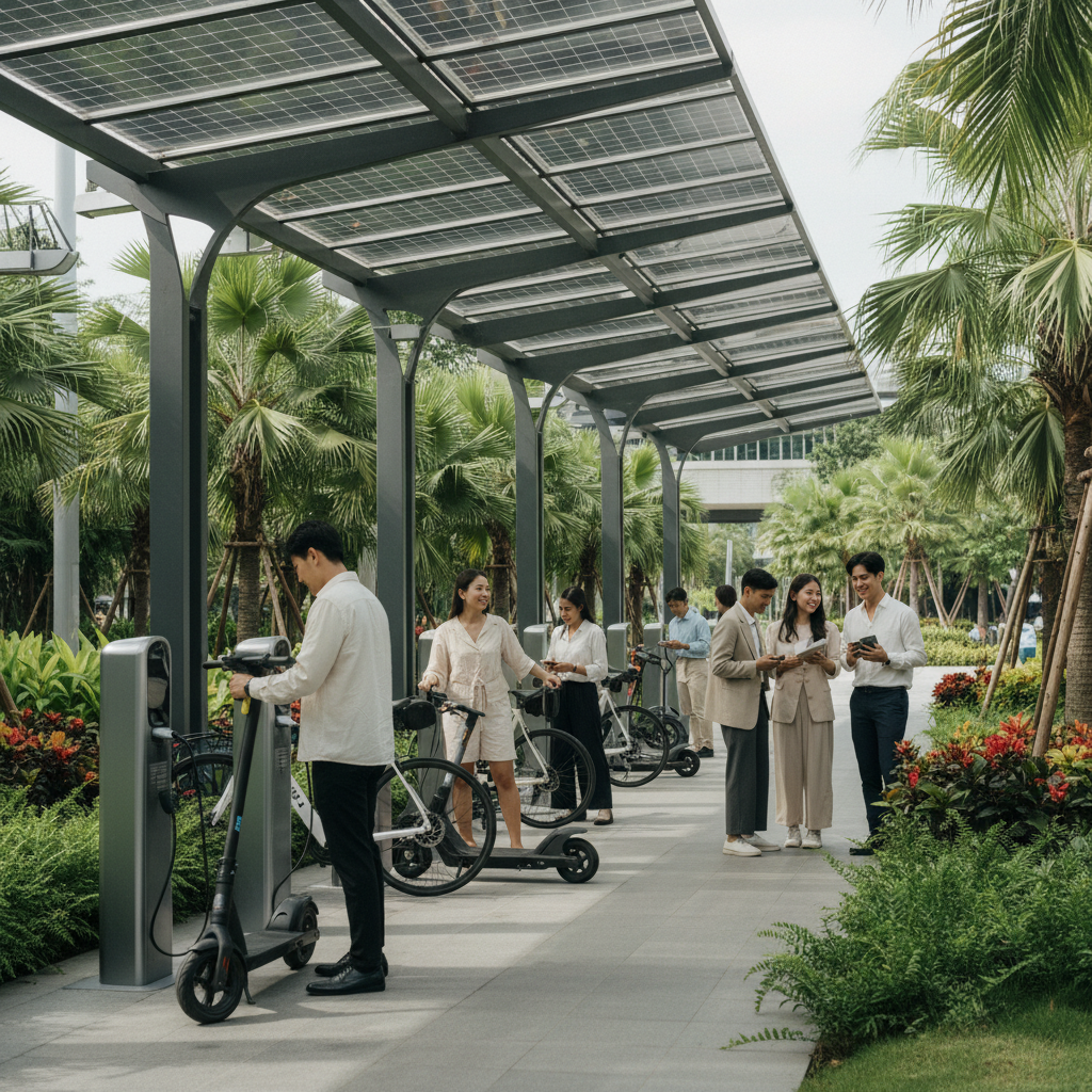 เทรนด์โลก 2026! แท่นชาร์จ EV โซลาร์เซลล์สำหรับ E-Bike - 2026-ev-solar-charging-trend