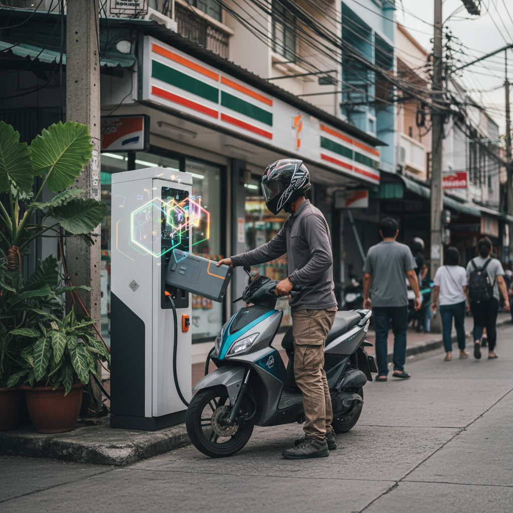 ปฏิวัติการชาร์จปี 2026! 'ตู้สลับแบตฯ' บุกชุมชนไทย แก้โจทย์ E-Bike ขี่ไกลไม่ต้องรอไฟเต็ม - battery-swapping-station-trend-community-2026