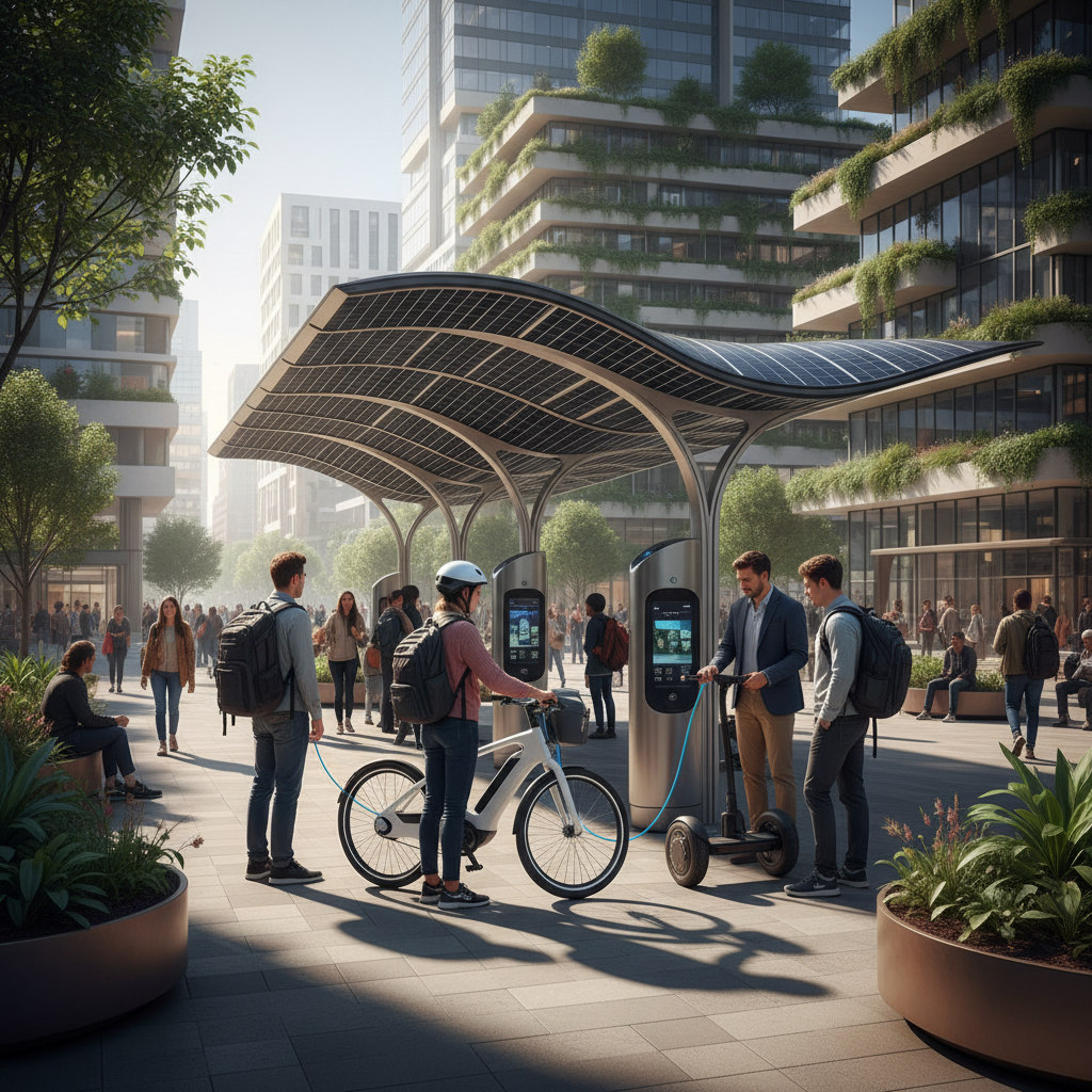 เทรนด์พลังงาน 2026! จุดชาร์จ E-Bike โซลาร์เซลล์บุกเมือง - solar-charging-ebike-trend-2026