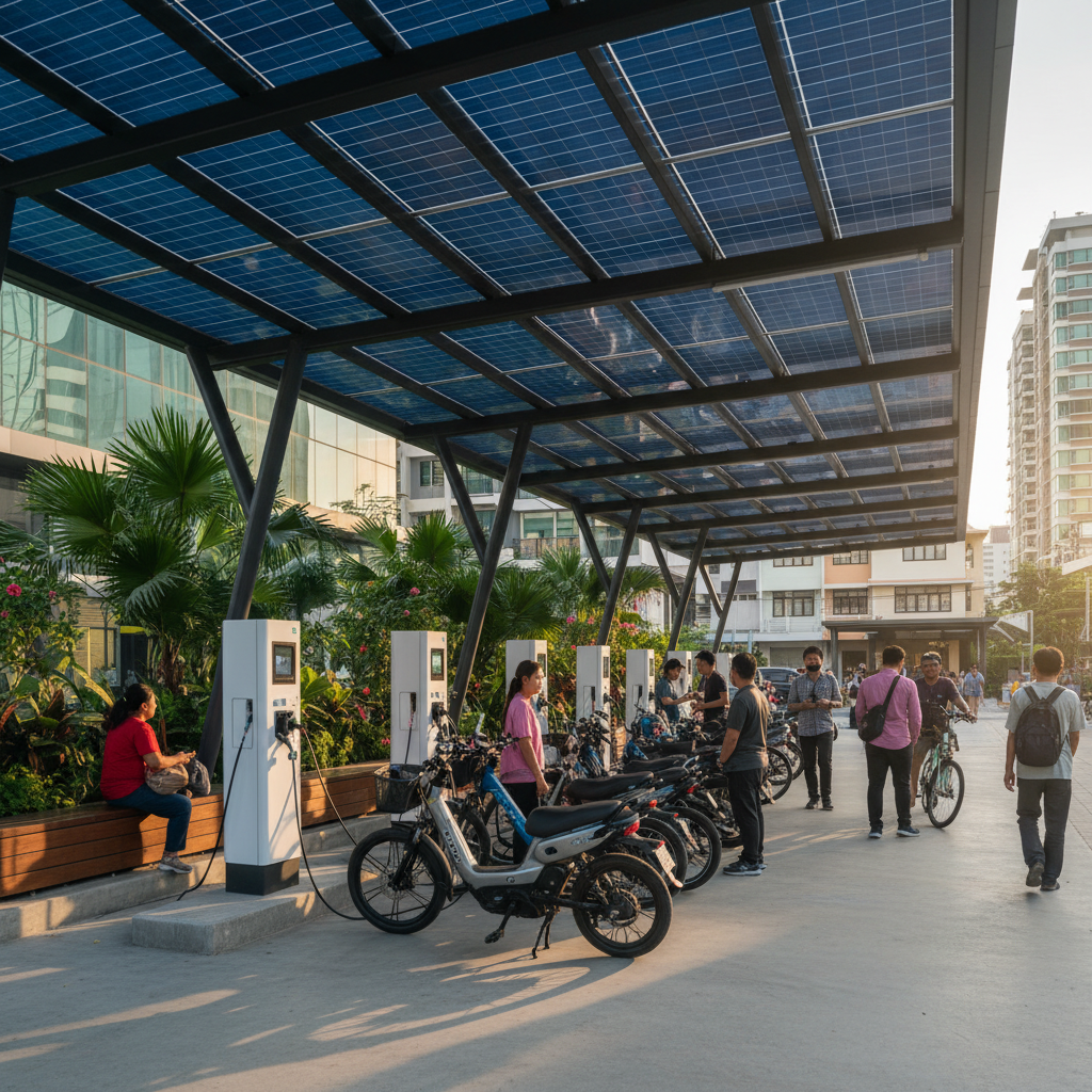 เจาะเทรนด์ 2026! สถานีชาร์จ E-Bike พลังงานแสงอาทิตย์ - solar-charging-ebike-trend