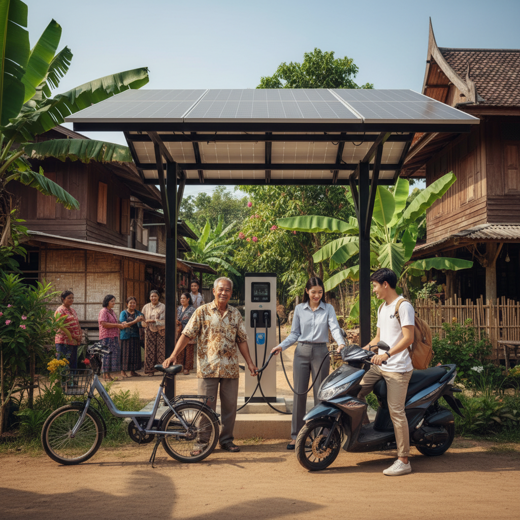 เทรนด์ EV 2026: ผุดสถานีชาร์จ E-Bike พลังงานแสงอาทิตย์ - solar-charging-ev-ebike-scooter