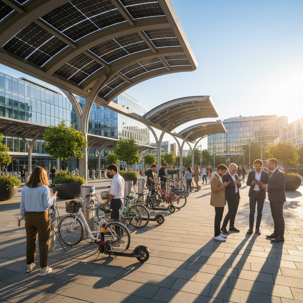 เทรนด์โลก 2026: สถานีชาร์จ EV พลังงานแสงอาทิตย์เพื่อ E-Bike - 2026-solar-ev-charging-trend