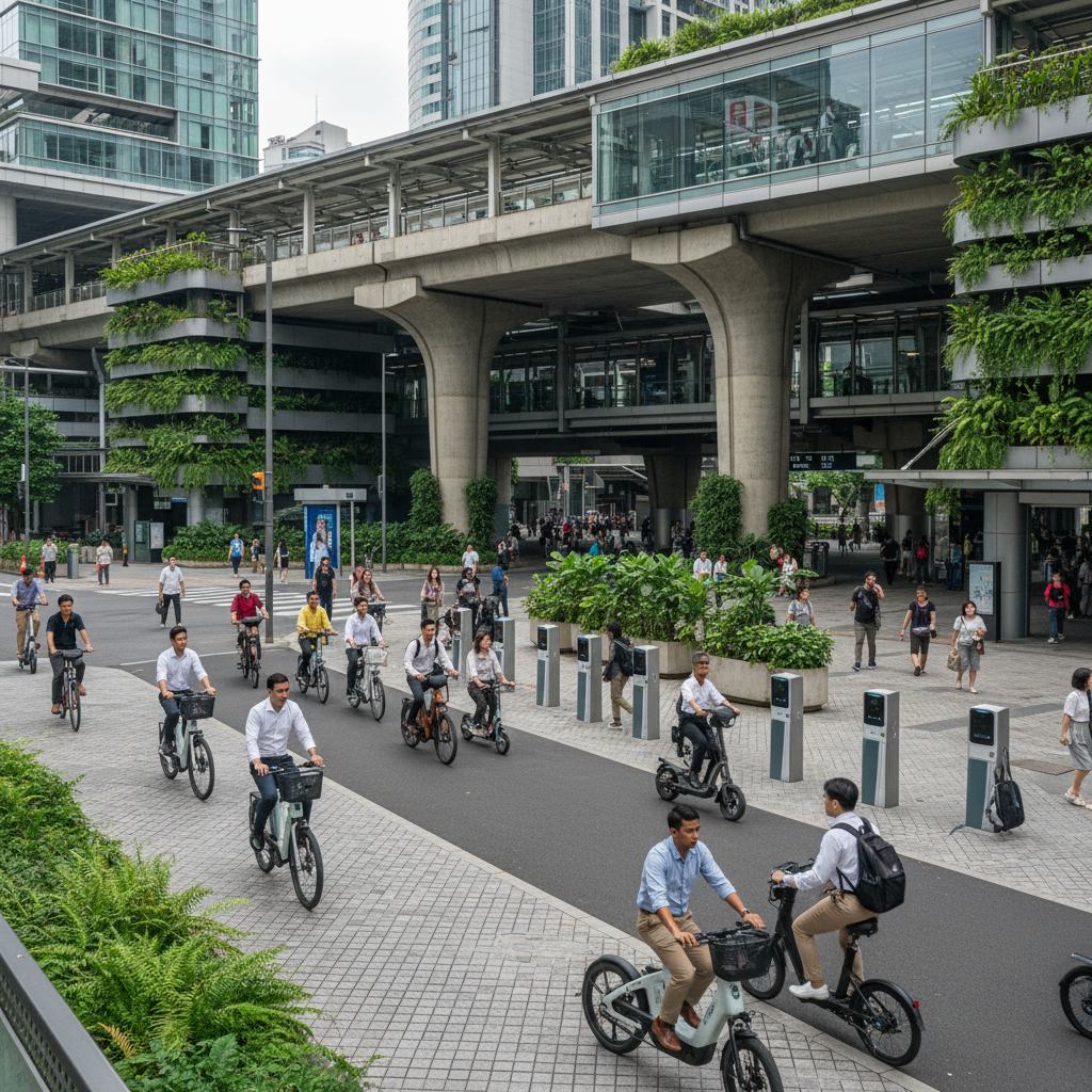 เทรนด์เมือง 2026: ขี่ E-Bike เชื่อมรถไฟฟ้าไร้รอยต่อ - smart-city-ebike-commute