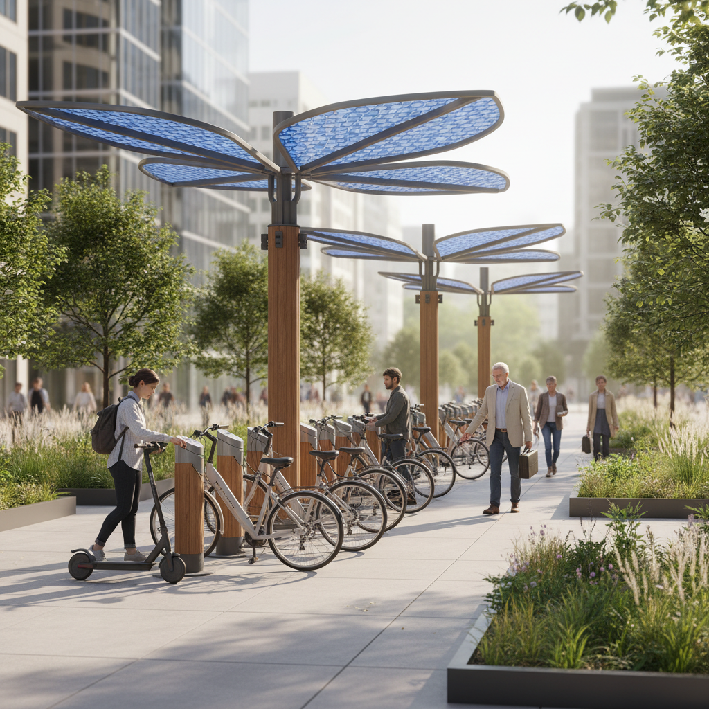 เทรนด์ EV 2026: จุดชาร์จโซลาร์เซลล์ E-Bike พลังงานสะอาด - solar-charging-ebike-2026