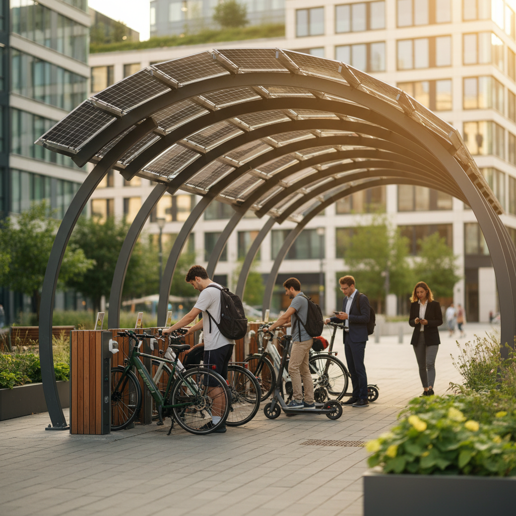 เทรนด์ 2026! สถานีชาร์จ E-Bike โซลาร์เซลล์ พลังงานฟรี 100% - solar-charging-ebike-2026