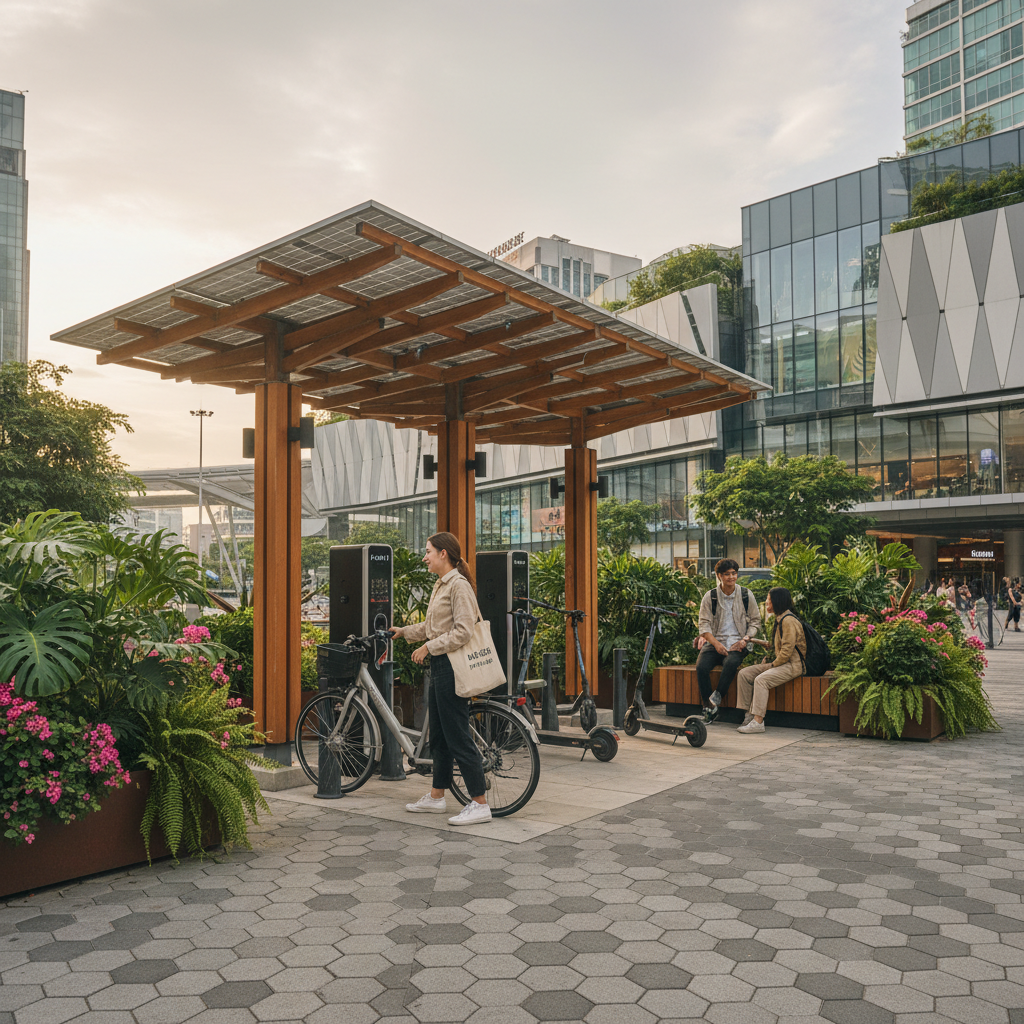 เทรนด์ EV 2026! จุดชาร์จโซลาร์เซลล์ E-Bike บุกไทย - solar-charging-ebike-trend