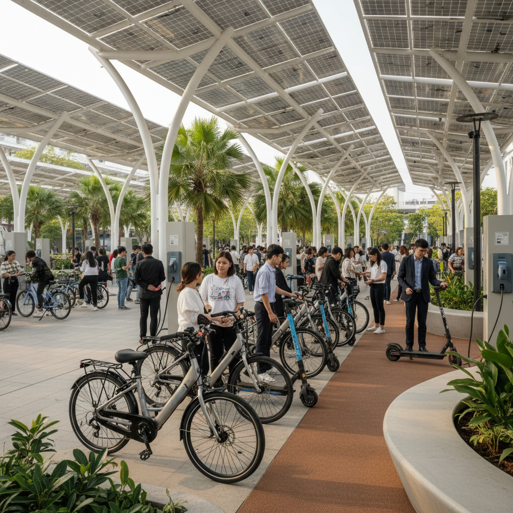 เทรนด์ EV 2026! จุดชาร์จโซลาร์เซลล์ E-Bike บูมทั่วไทย - solar-charging-ebike-trend-2026