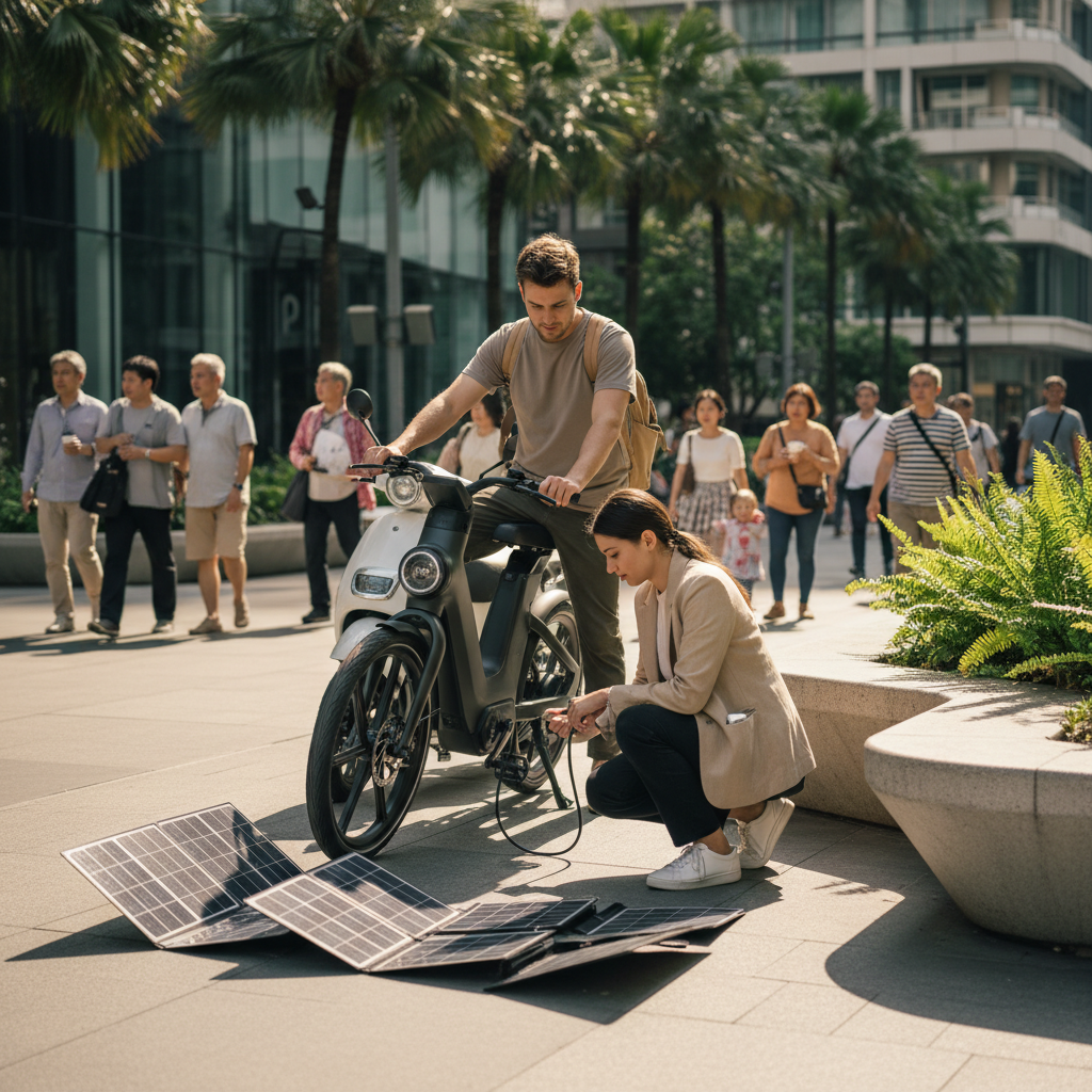 เทรนด์ EV 2026: ชาร์จ E-Bike ด้วยโซลาร์เซลล์ ประหยัด x2 - solar-charging-ebike-trend-2026