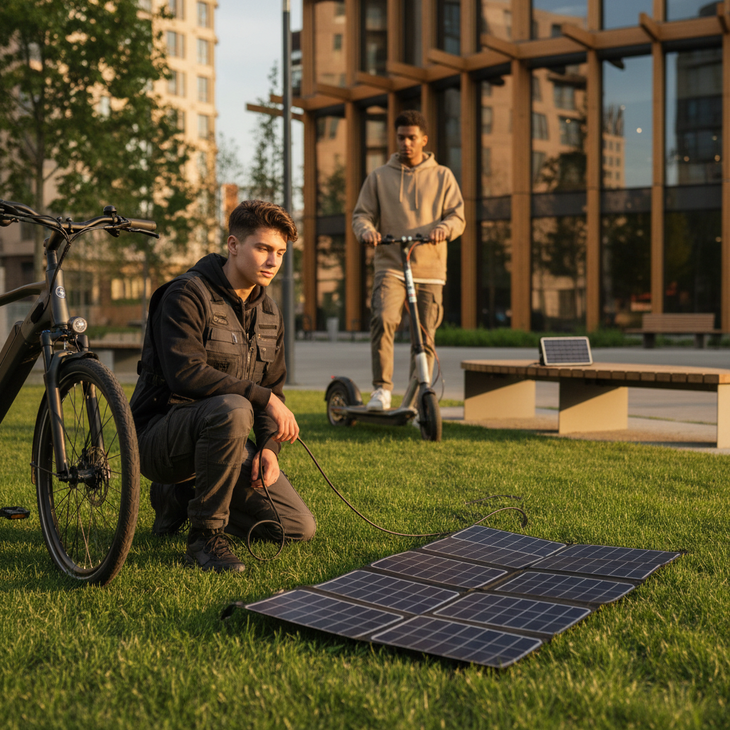 เทรนด์ 2026: ชาร์จ E-Bike ด้วยโซลาร์เซลล์พกพาสุดล้ำ - solar-charging-ebike-trend-2026