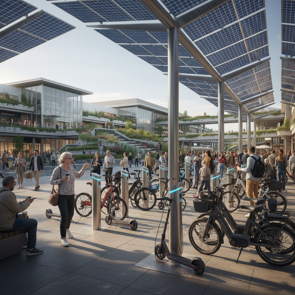 เทรนด์ EV 2026! สถานีชาร์จโซลาร์เซลล์เติมไฟ E-Bike ฟรี - solar-charging-ebike-trend-2026