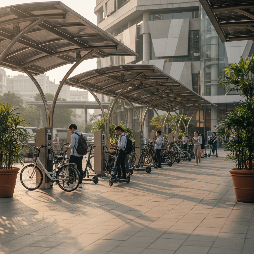 เทรนด์ EV 2026: สถานีชาร์จ E-Bike พลังงานแสงอาทิตย์ - solar-charging-ebike-trend-2026