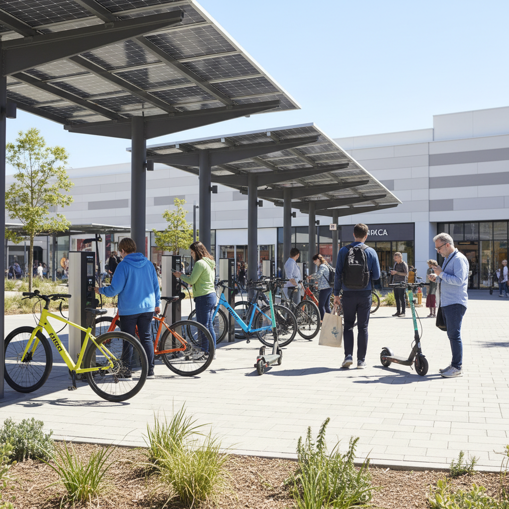 เทรนด์ 2026: จุดชาร์จไฟ E-Bike โซลาร์เซลล์ ประหยัดพลังงาน - solar-charging-ebike-trend