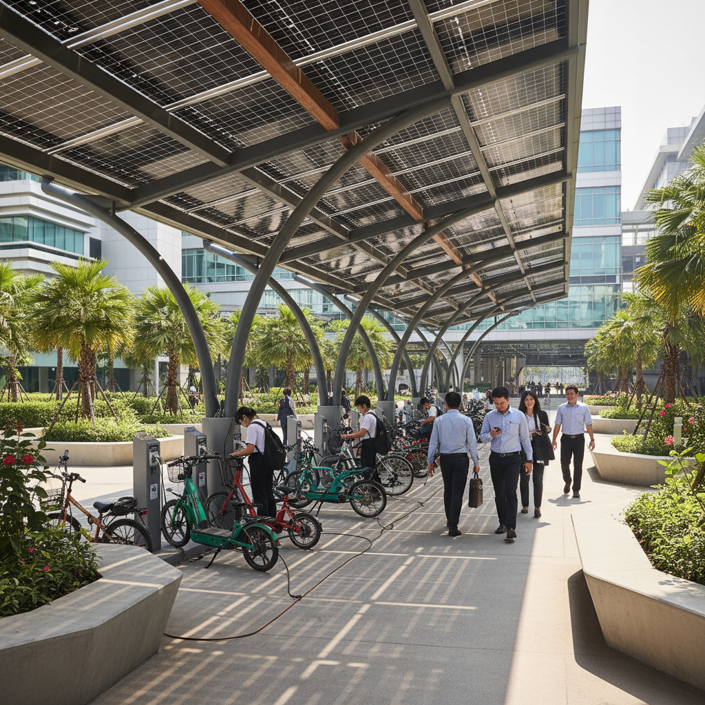 จับตาเทรนด์ 2026: สถานีชาร์จ E-Bike โซลาร์เซลล์ - solar-charging-ebike-trend