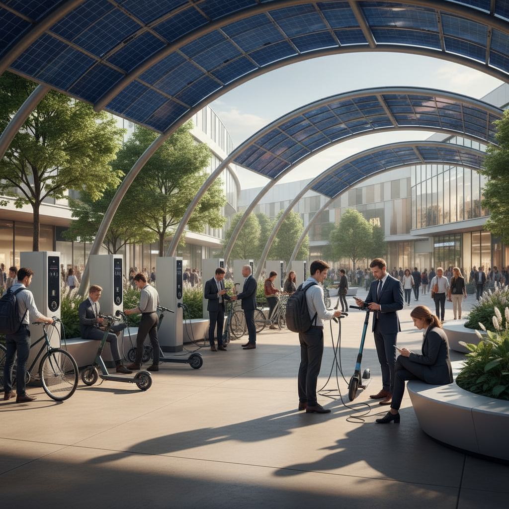 เทรนด์ EV 2026! ผุดสถานีชาร์จโซลาร์เซลล์ E-Bike ค่าไฟ 0 บาท - solar-charging-station-ebike-ev