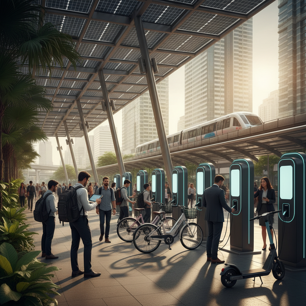 อนาคต EV 2026: จับตารัฐผุดสถานีชาร์จ E-Bike โซลาร์เซลล์ - solar-ebike-charging-station-trend