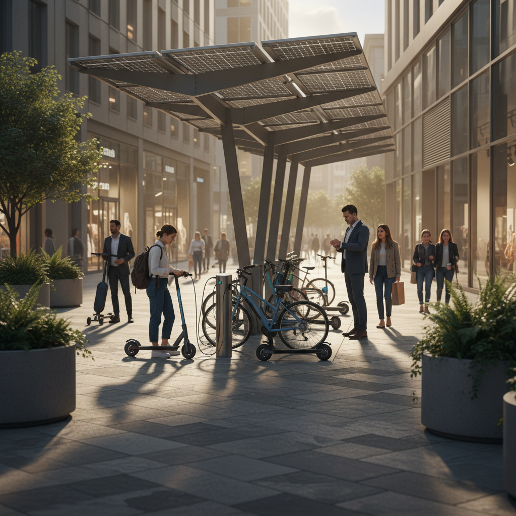 เทรนด์ EV 2026! สถานีชาร์จ E-Bike โซลาร์เซลล์ลดค่าไฟ - solar-ebike-charging-trend