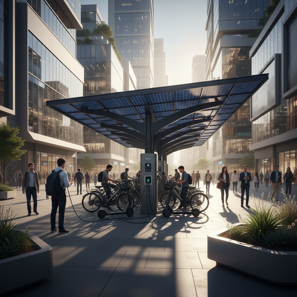 อนาคต EV 2026: สถานีชาร์จ E-Bike โซลาร์เซลล์กำลังมา! - solar-ebike-charging-trend-2026