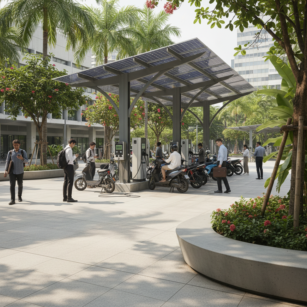 เทรนด์ EV 2026: สถานีชาร์จ E-Bike พลังงานแสงอาทิตย์มาแรง - solar-ev-charging-ebike-trend