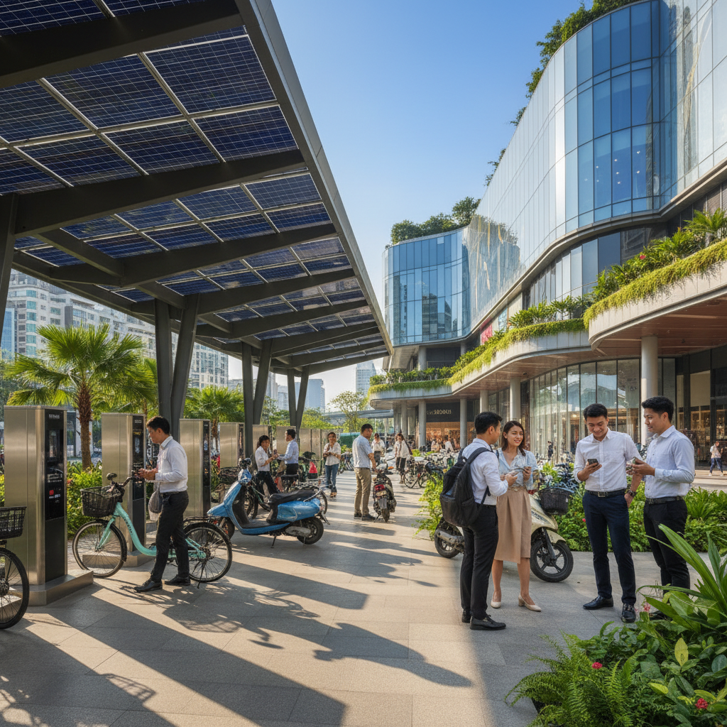 เจาะเทรนด์ EV! อนาคตสถานีชาร์จโซลาร์เซลล์ E-Bike - solar-ev-charging-station-ebike