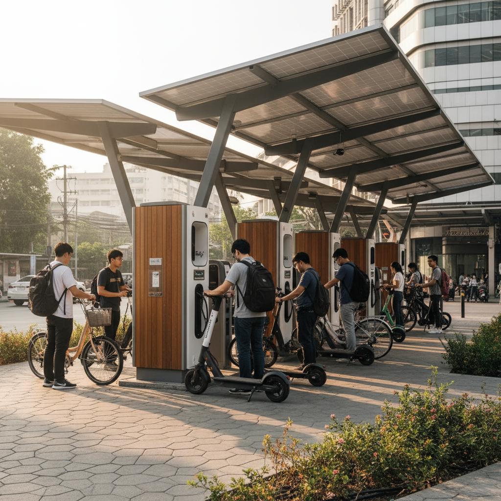 เทรนด์ 2026! สถานีชาร์จโซลาร์เซลล์ E-Bike สุดประหยัด - solar-ev-charging-station-trend