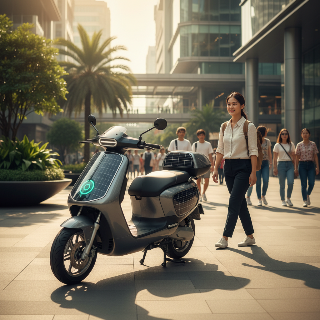เทรนด์ EV 2026: สกู๊ตเตอร์โซลาร์เซลล์ ชาร์จแบตได้เอง - solar-ev-scooter-trend-2026