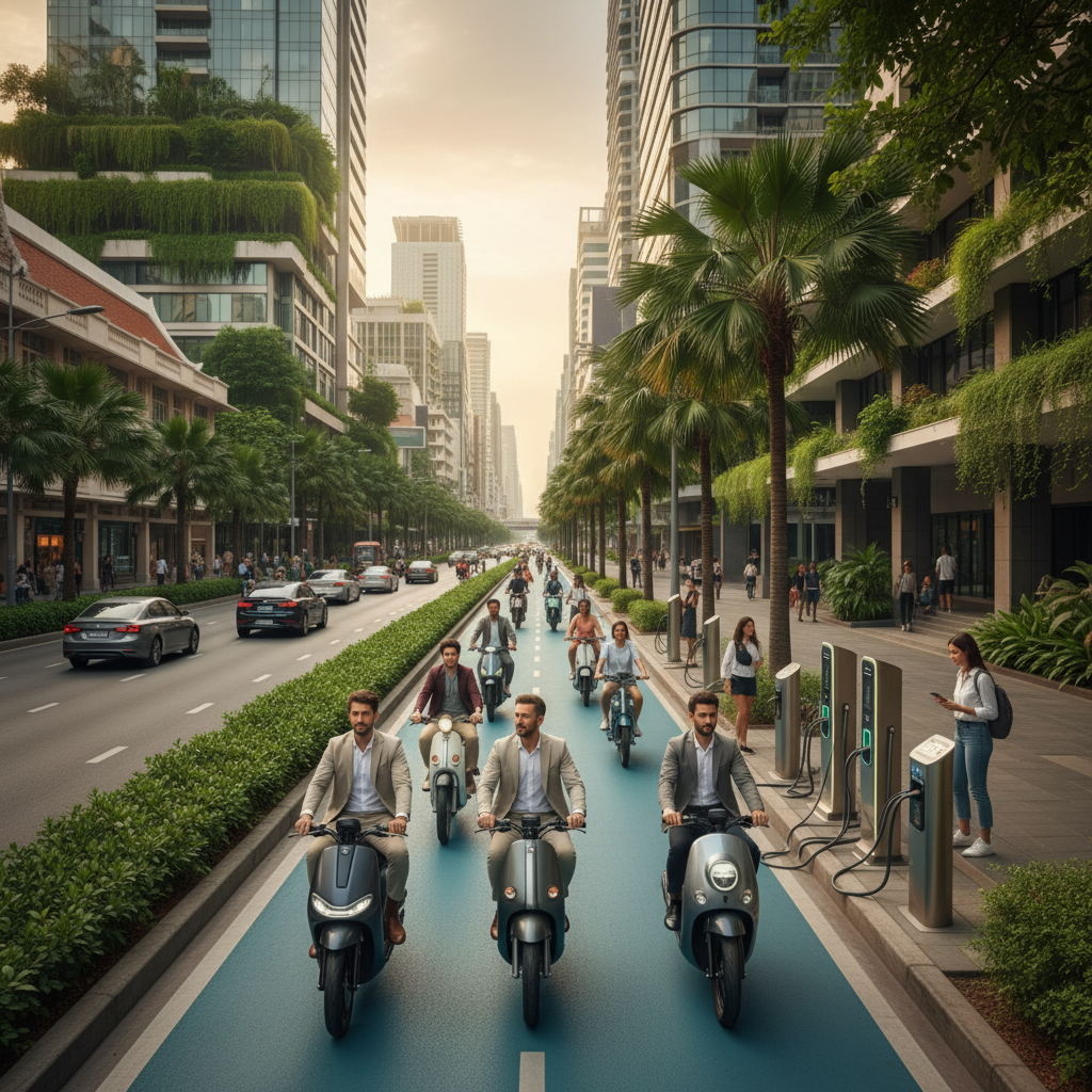 เทรนด์ EV ไทย 2026: เลนพิเศษ E-Bike ชาร์จไฟง่ายทั่วเมือง - thai-ev-ebike-trend-2026