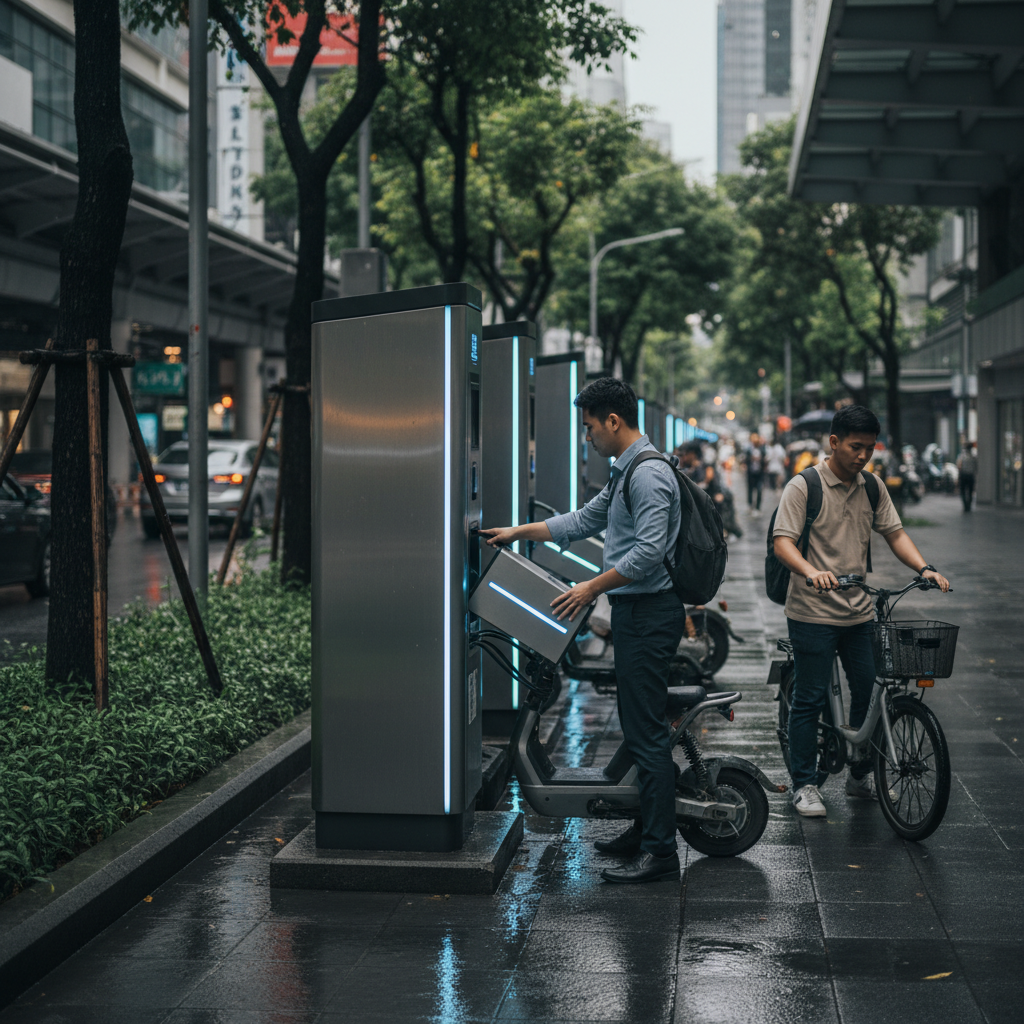 อนาคต EV 2026: จุดสลับแบตเตอรี่ E-Bike ชาร์จไว - battery-swap-ebike-trend-2026
