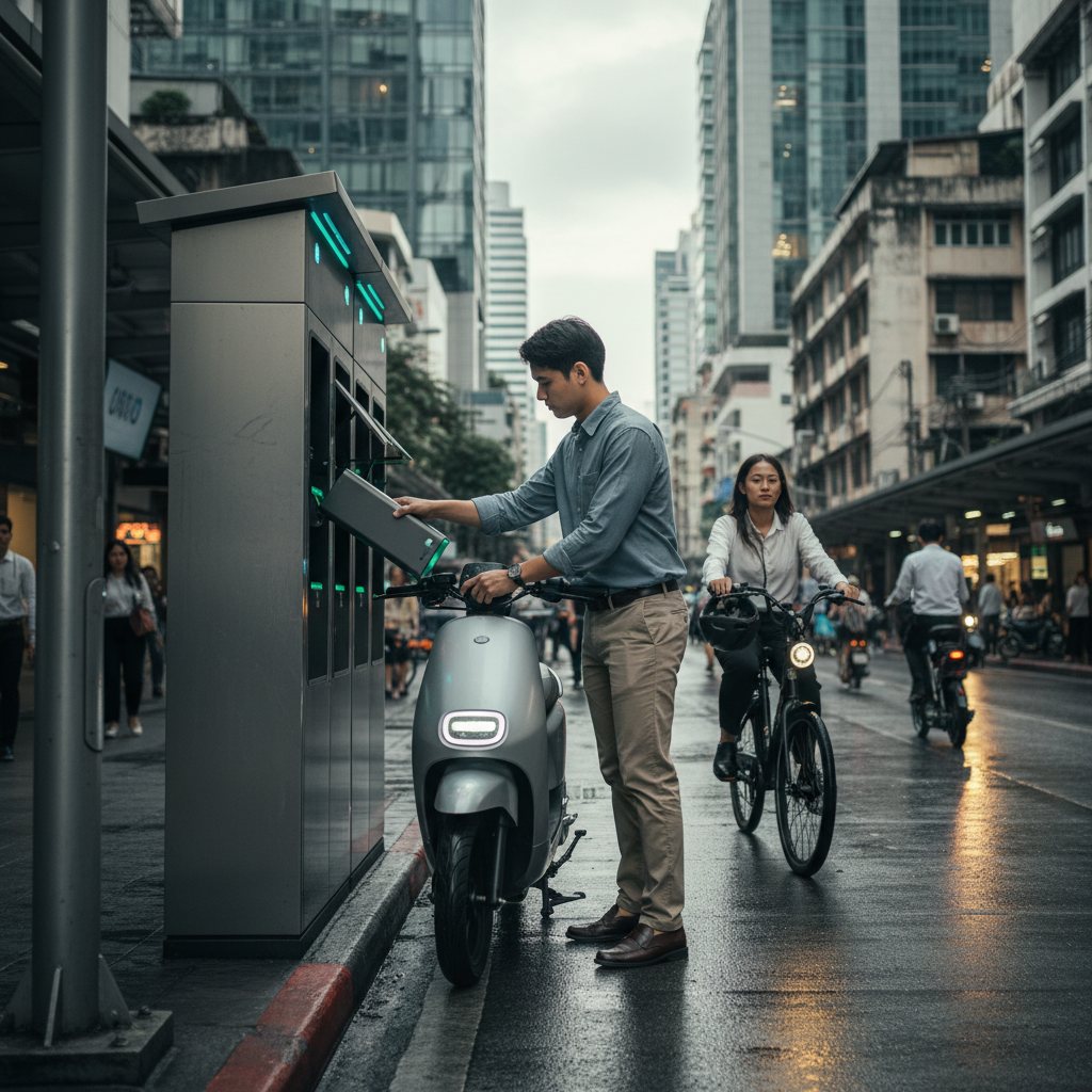 เทรนด์ EV 2026: อนาคตสถานีสลับแบต E-Bike สลับปุ๊บวิ่งต่อปั๊บ - battery-swapping-ebike-trend