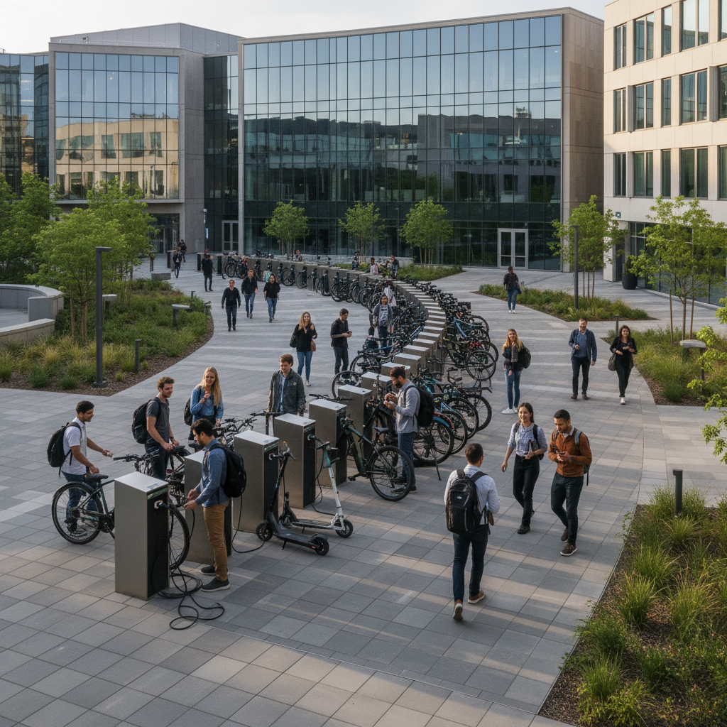 เทรนด์ 2026: จุดชาร์จ E-Bike ผุดรัวในสถานศึกษาและออฟฟิศ - future-ebike-charging-station-trend