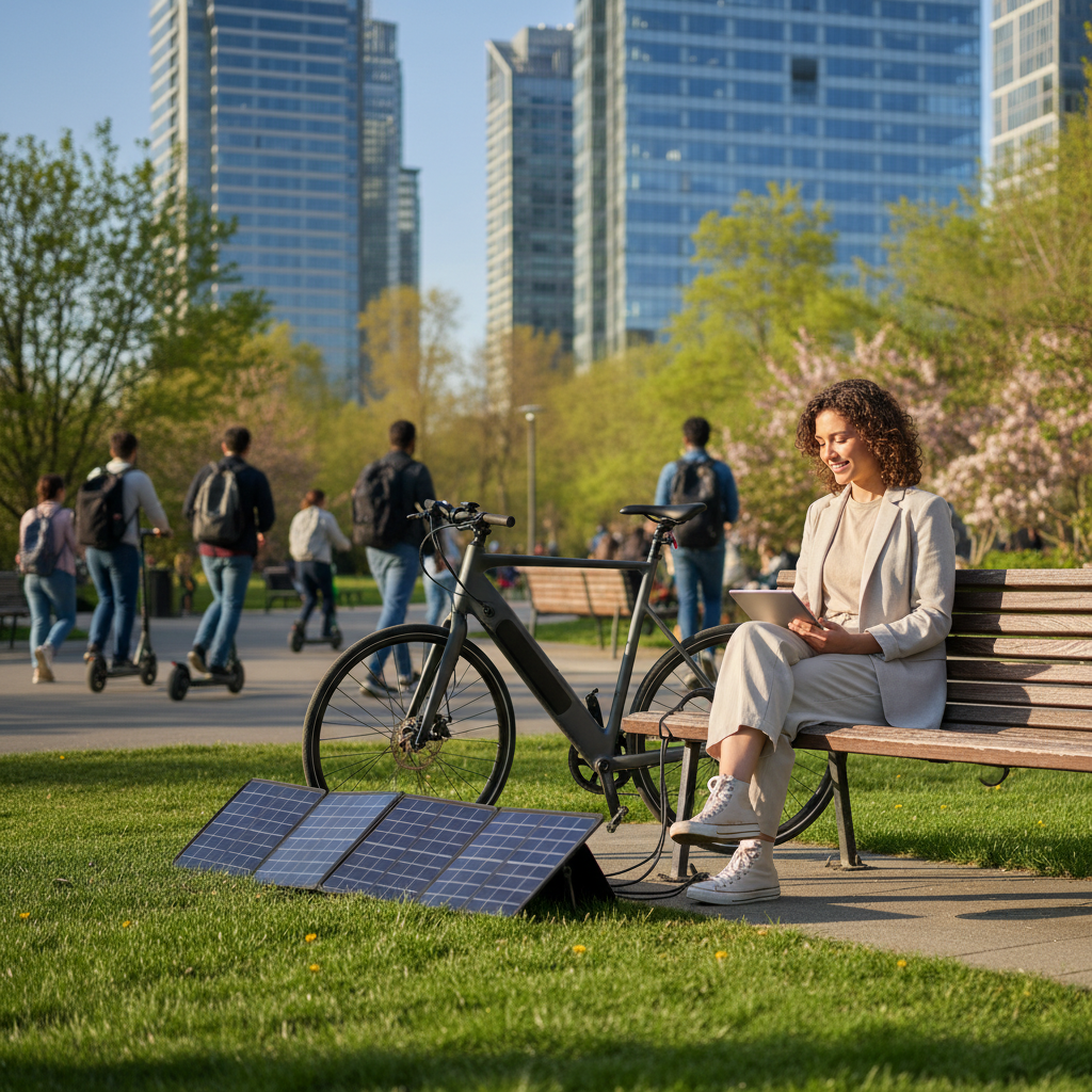 อนาคต EV 2026: จับตาเทรนด์ชาร์จ E-Bike ด้วยโซลาร์พกพา - portable-solar-charging-ebike