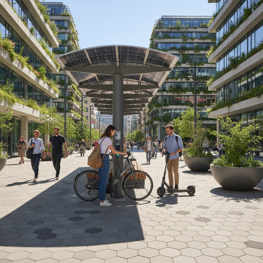 เทรนด์เมือง 2026: รัฐจ่อผุดจุดชาร์จ E-Bike โซลาร์เซลล์ - smart-city-ebike-solar-charging