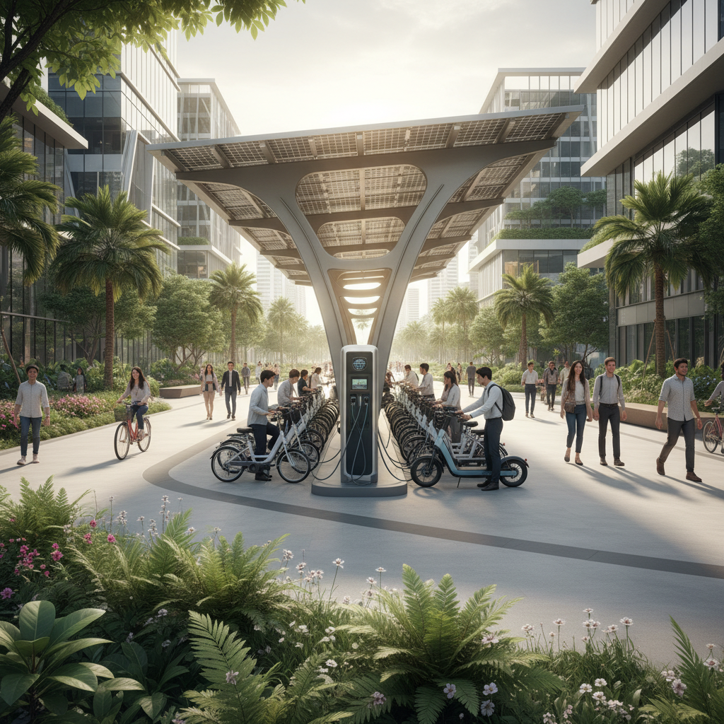 เทรนด์สมาร์ทซิตี้ 2026! ส่องจุดชาร์จโซลาร์เซลล์หนุน E-Bike - smart-city-solar-charging-ebike