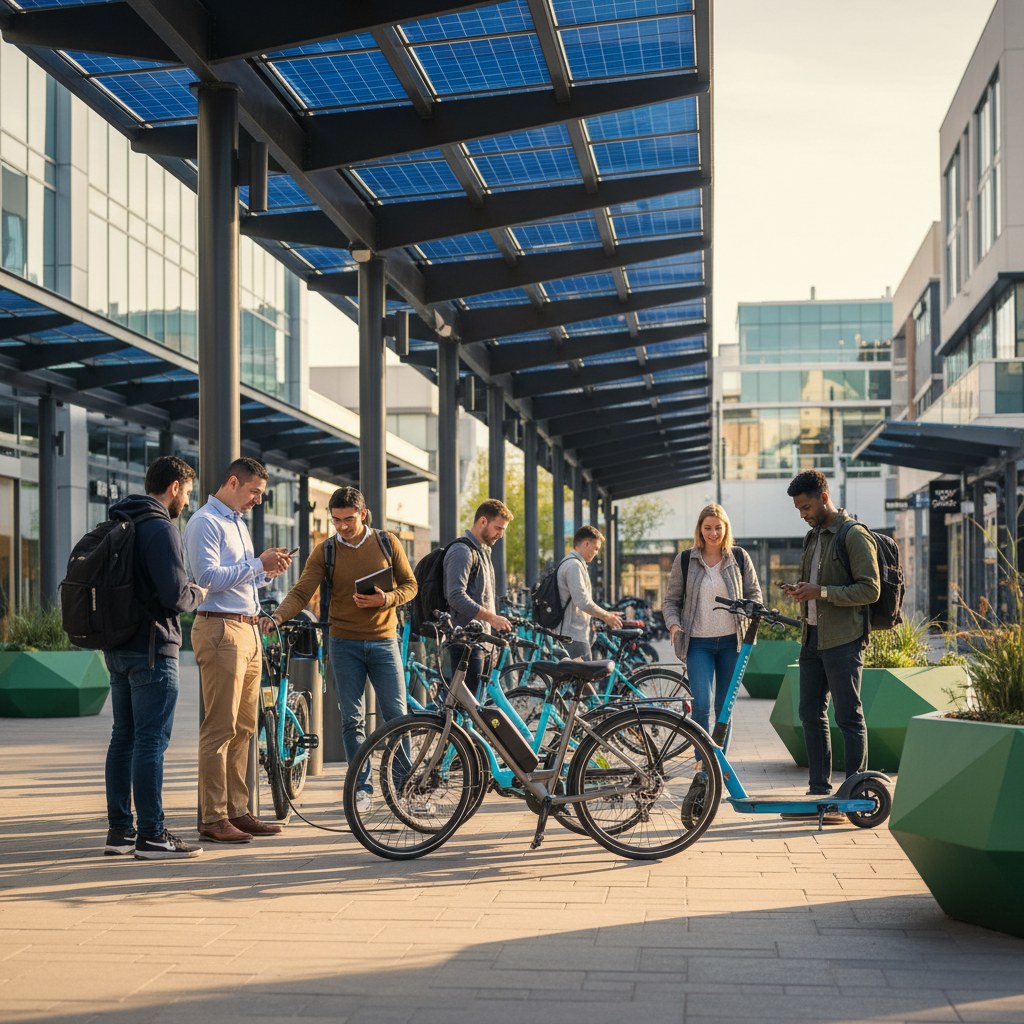เทรนด์โลก 2026! จุดชาร์จ Solar Cell E-Bike ประหยัดไฟ 100% - solar-cell-charging-ebike-trend