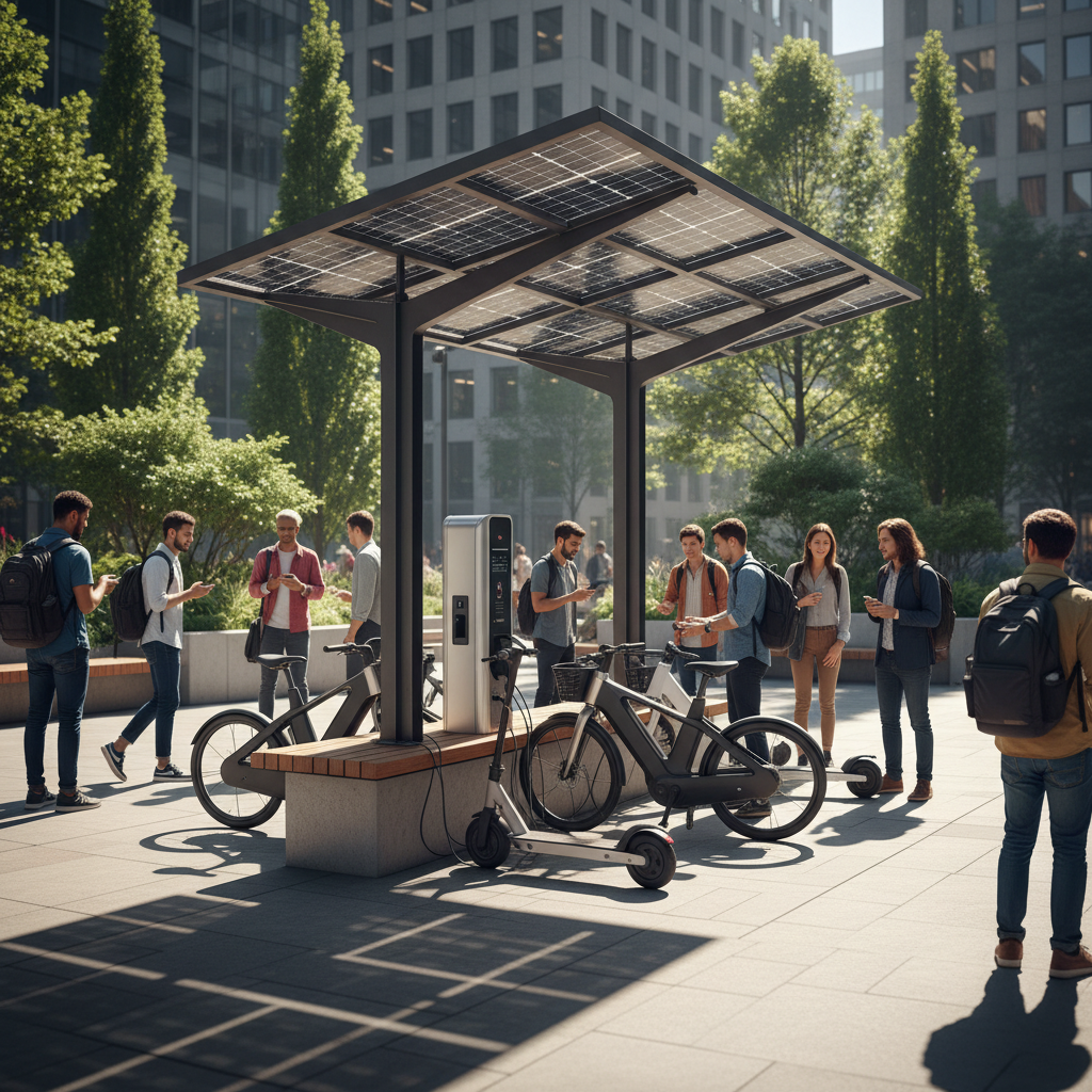 เทรนด์โลก 2026! จุดชาร์จ Solar Cell เติมพลัง E-Bike ฟรี - solar-charging-ebike-ev-trend