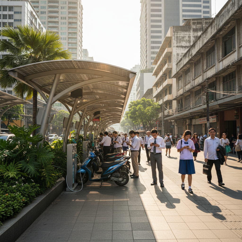 เทรนด์ EV 2026! จุดชาร์จ E-Bike โซลาร์เซลล์ทั่วกรุง - solar-charging-ebike-ev-trend