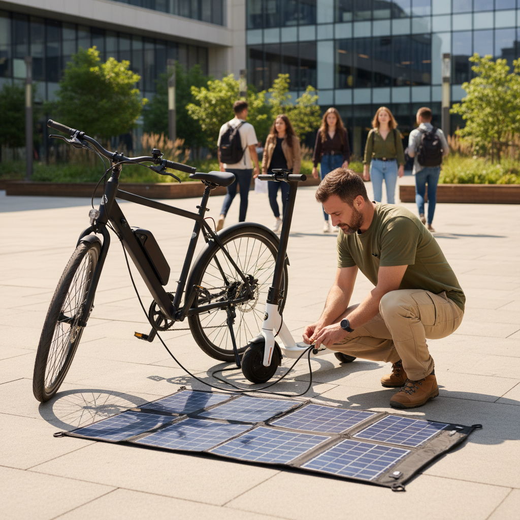 รีวิวเทรนด์ EV 2026: ชาร์จ E-Bike ด้วยโซลาร์เซลล์พกพา - solar-charging-ebike-ev-trend