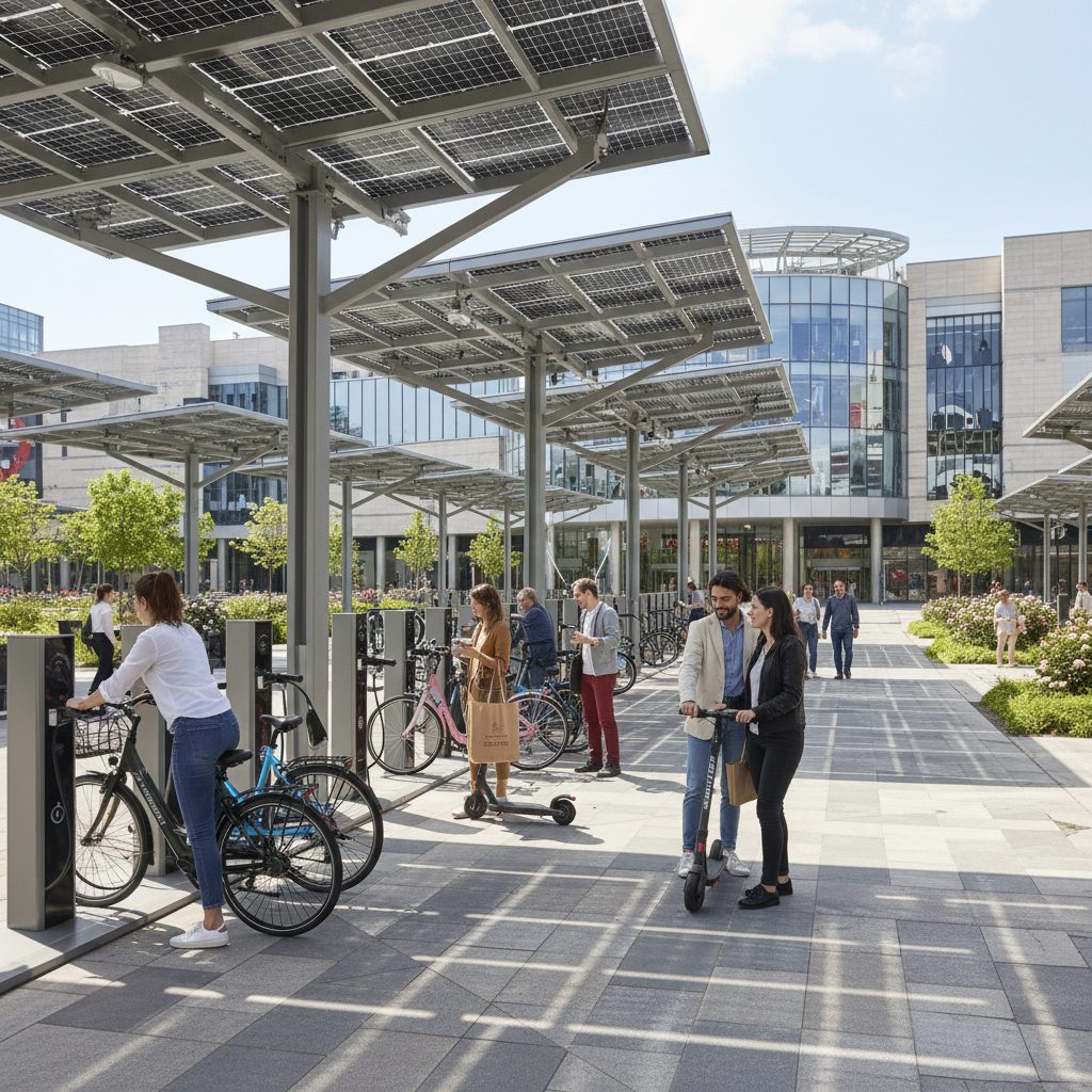 เทรนด์ 2026: สถานีชาร์จ E-Bike โซลาร์เซลล์ ประหยัดพลังงาน - solar-charging-ebike-trend