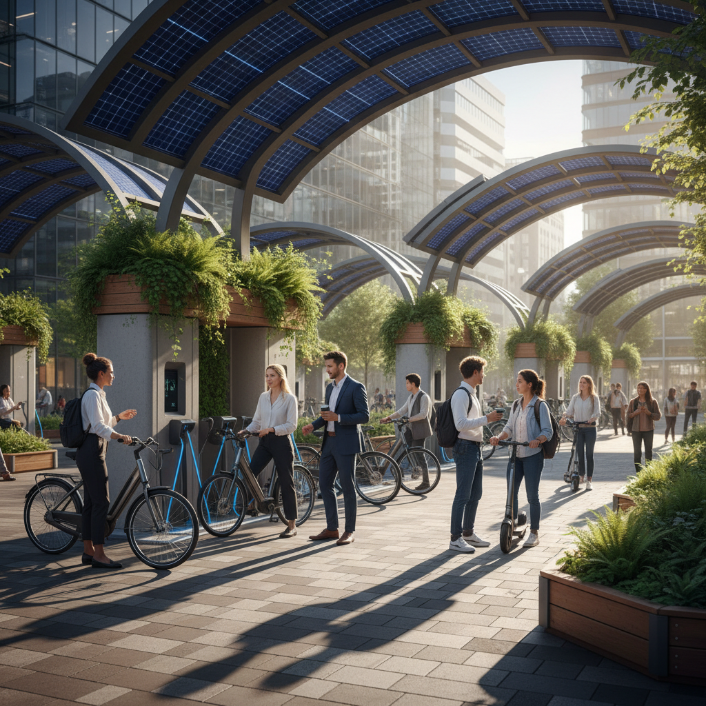 อนาคต EV 2027! สเตชั่นชาร์จ E-Bike พลังงานแสงอาทิตย์ - solar-charging-ebike-trend