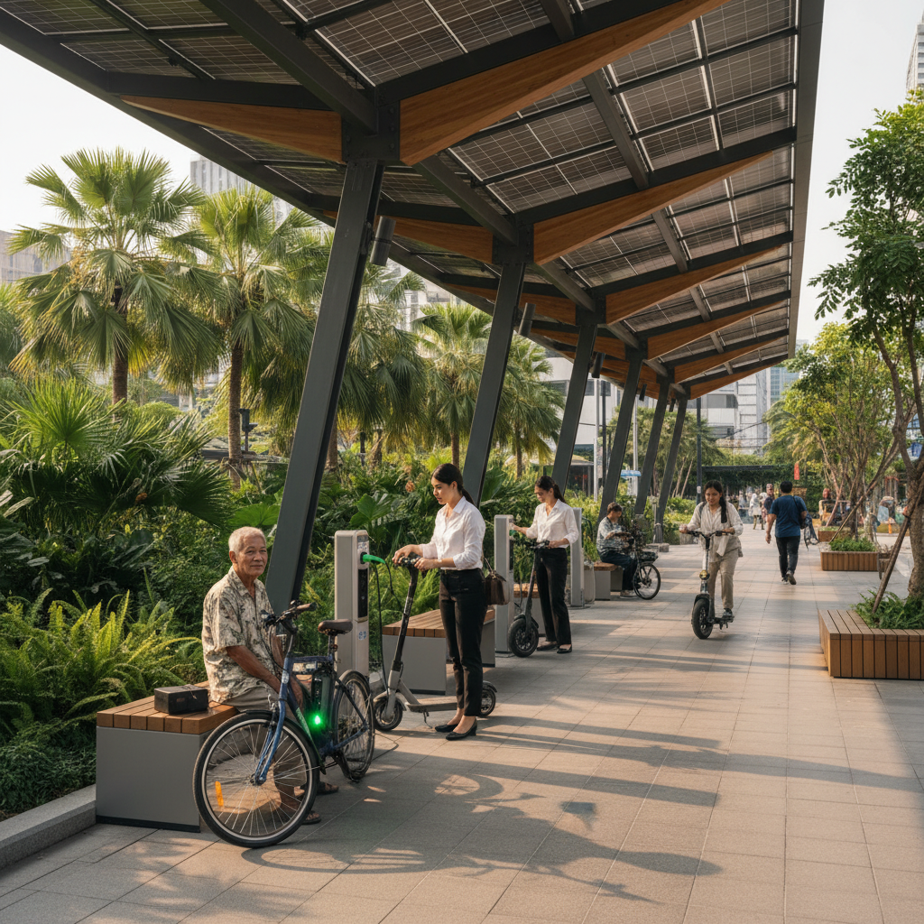 เทรนด์ Q4/26! จุด Charging โซลาร์เซลล์หนุนใช้ E-Bike พุ่ง - solar-charging-ebike-trend
