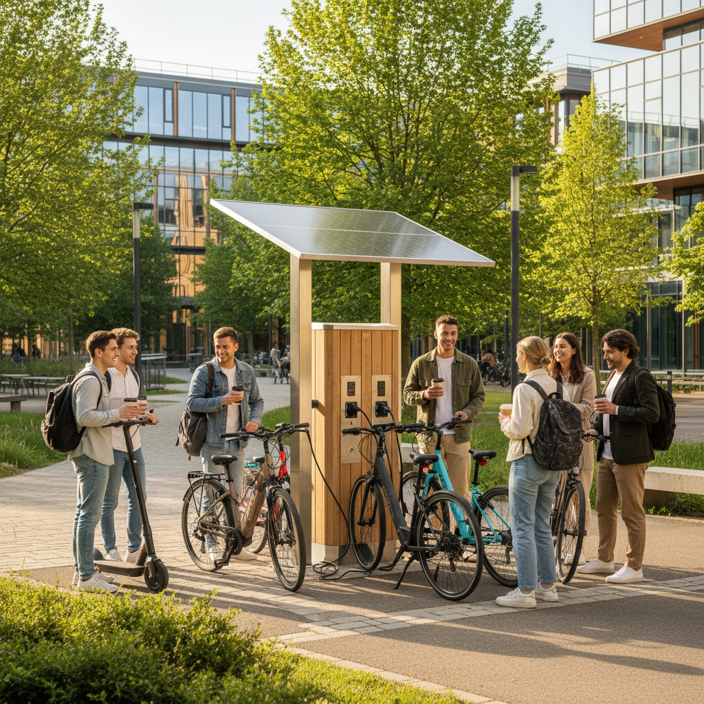 เทรนด์ EV 2026: สถานีชาร์จโซลาร์เซลล์หนุน E-Bike วิ่งฟรี - solar-charging-ebike-trend-2026
