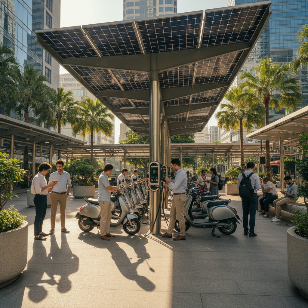 อนาคต EV 2026: จุดชาร์จโซลาร์เซลล์ หนุนใช้ E-Bike ทั่วไทย - solar-charging-ebike-trend-2026
