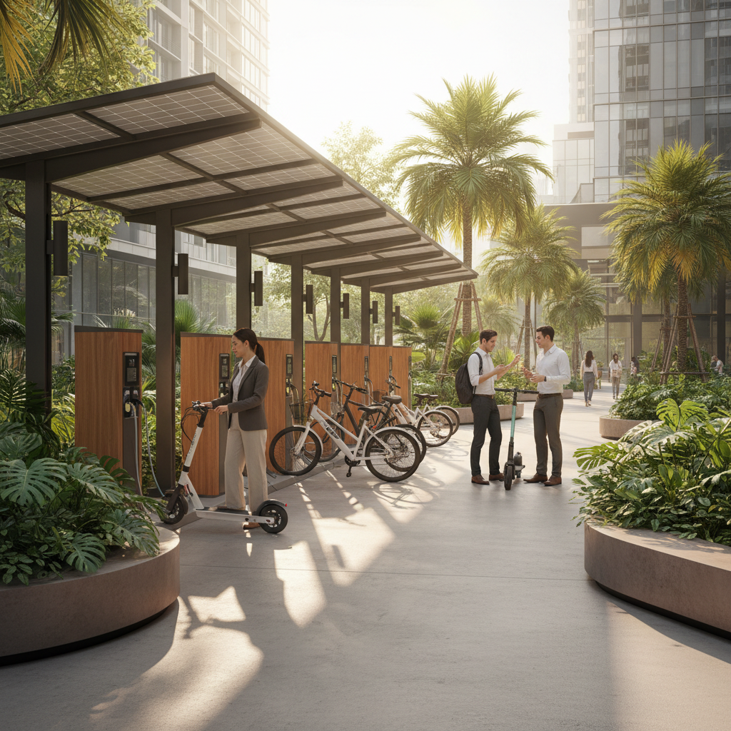 อนาคต E-Bike 2026: จุดชาร์จ Solar Cell เติมไฟฟรีทั่วเมือง - solar-charging-ebike-trend