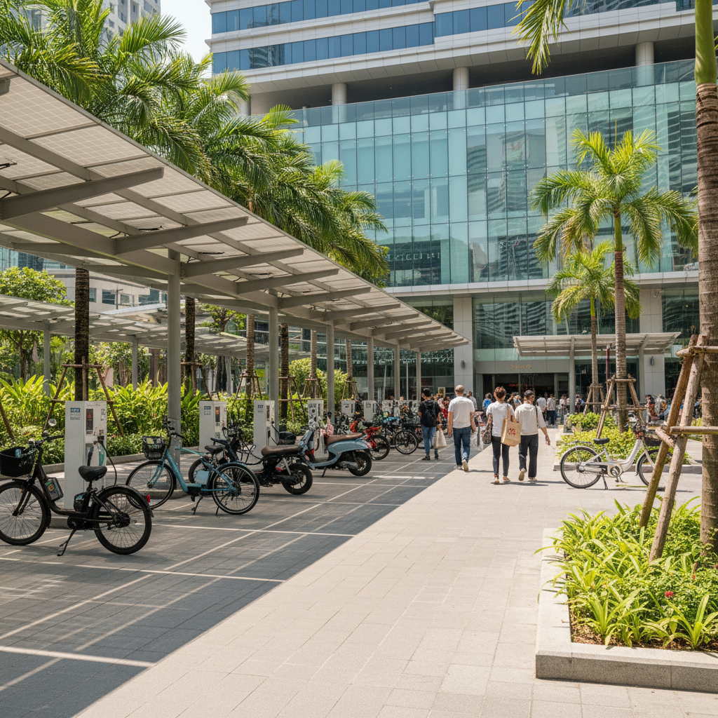 เทรนด์ชาร์จ EV 2026: สถานีโซลาร์เซลล์ E-Bike จ่อผุดทั่วไทย - solar-charging-ebike-trend
