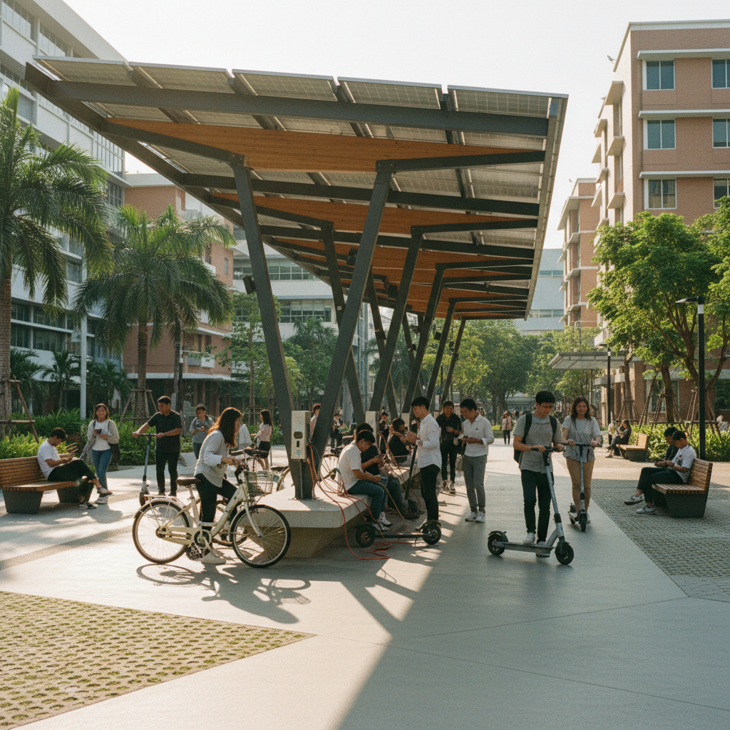 อนาคต EV 2026: เทรนด์จุดชาร์จ E-Bike โซลาร์เซลล์ - solar-charging-ebike-trend