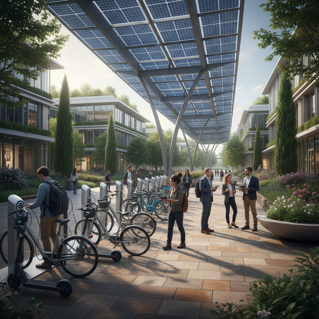 เทรนด์ EV ล่าสุด 2026: หลังคาโซลาร์เซลล์ชาร์จ E-Bike ฟรี - solar-charging-ev-ebike-trend