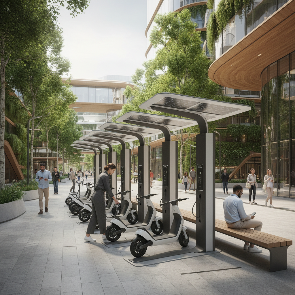 เทรนด์อนาคต 2026: จุดชาร์จสกู๊ตเตอร์ไฟฟ้าพลังแสงอาทิตย์ - solar-charging-scooter-trend-2026